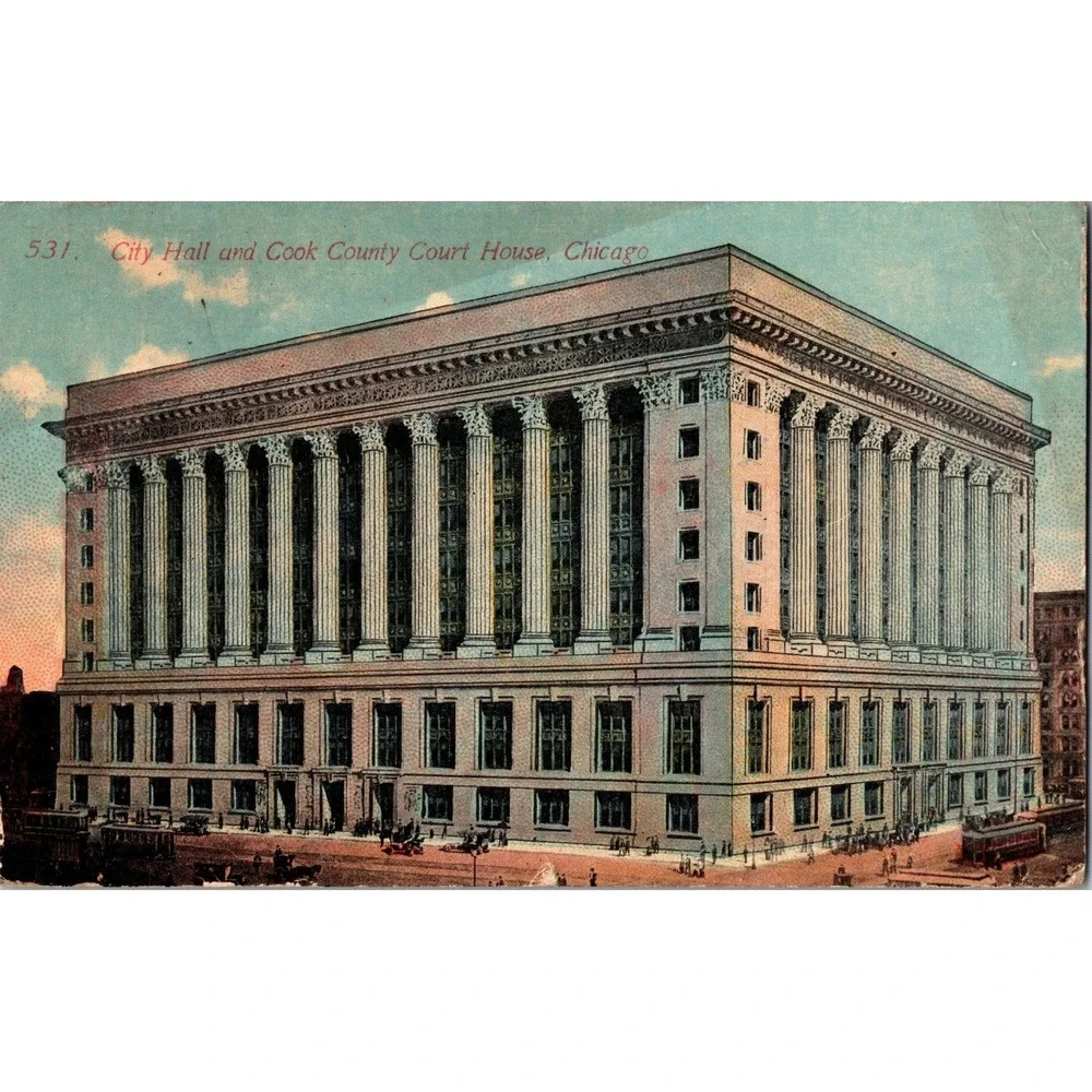 Vintage Chicago City Hall & Cook County Court House Postcard‎ 531